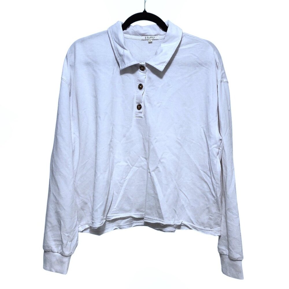 Z Supply Solid White Collared Button Long Sleeve … - image 1